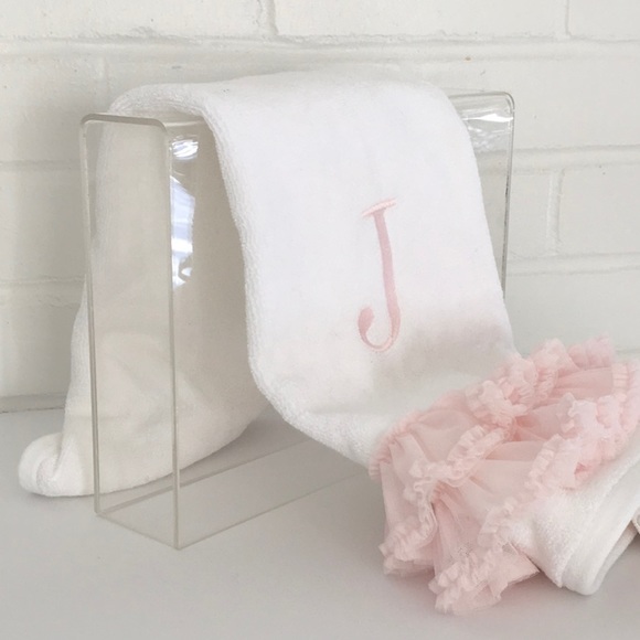 Personalized White Embroidered (J) Hand Towel Bathroom Accessory - Picture 3 of 8